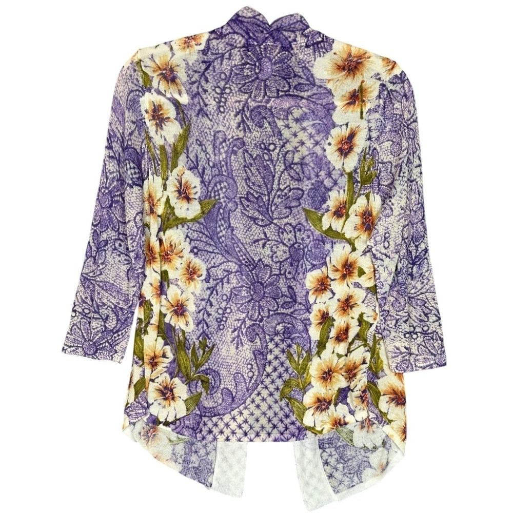 Chico's Womens Floral Cardigan Size M 8 Purple Open Front Lightweight Knit Layer - Picture 5 of 7